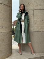 Long Leather Coat in Botanical Green