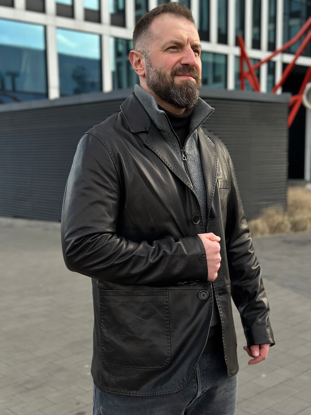 Skórzana marynarka męska czarna 