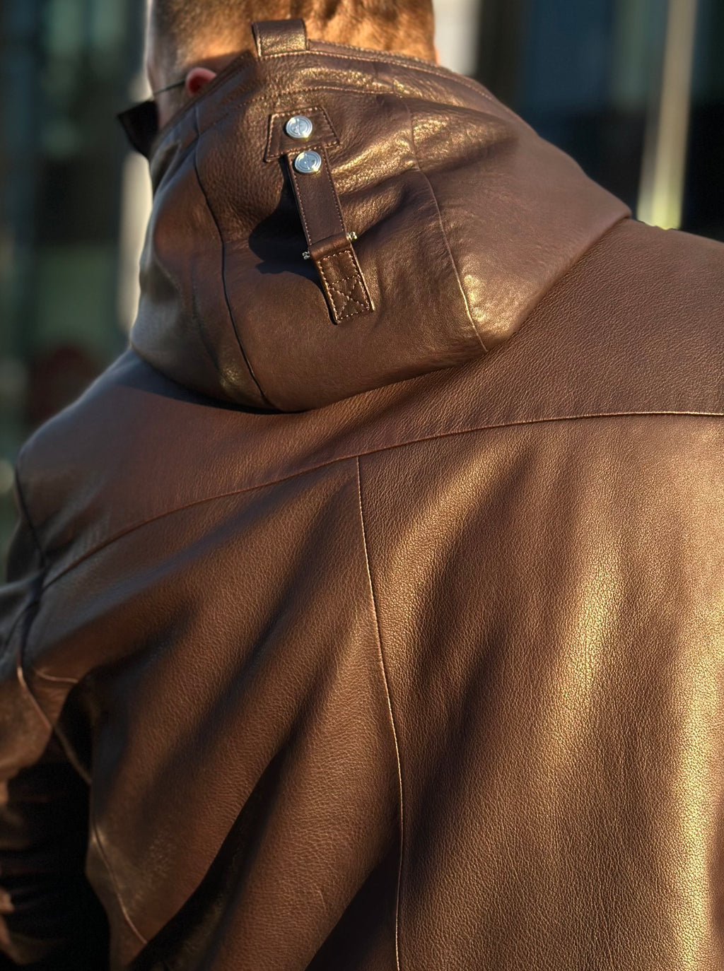 Brown hooded leather jacket