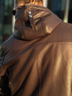 Brown hooded leather jacket