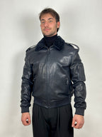 Skórzana kurtka lotnicza w kolorze ciemnoniebieskim