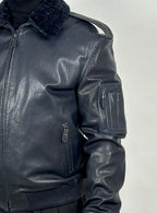 Skórzana kurtka lotnicza w kolorze ciemnoniebieskim