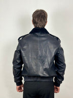 Skórzana kurtka lotnicza w kolorze ciemnoniebieskim