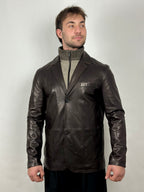 Brązowa męska marynarka skórzana z dzianinową podpinką