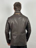 Brązowa męska marynarka skórzana z dzianinową podpinką