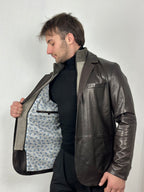 Brązowa męska marynarka skórzana z dzianinową podpinką