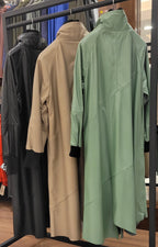 Long Leather Coat in Botanical Green