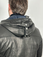 Black hooded leather jacket