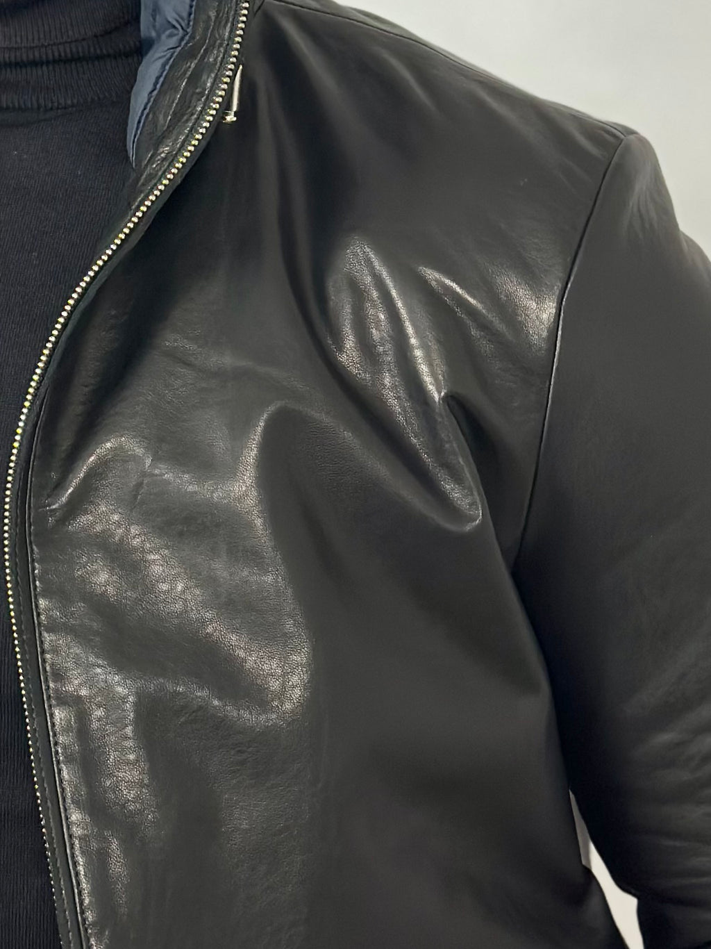 Black hooded leather jacket