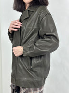 Damska skórzana kurtka w ciemnozielonym kolorze