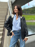 Kurtka skórzana z kapturem