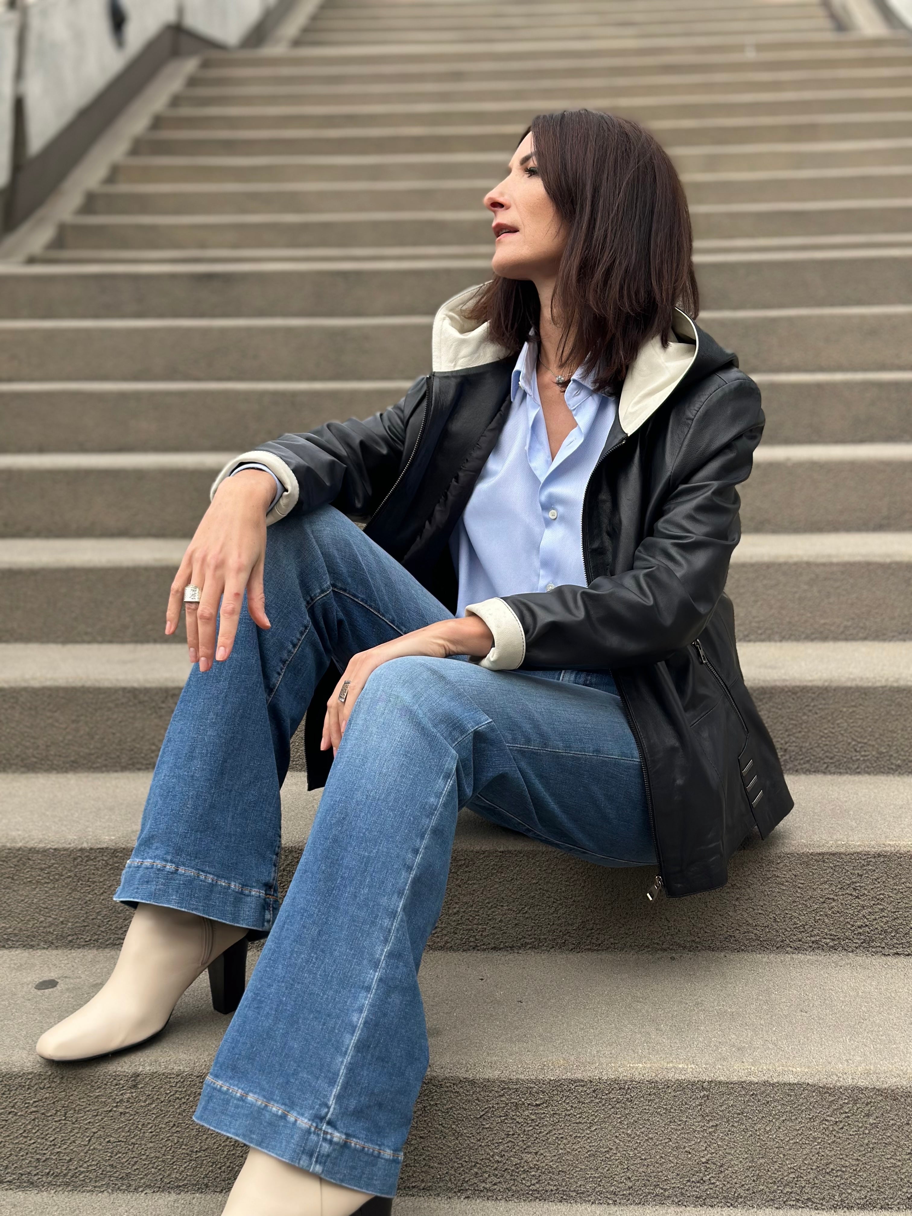 Kurtka skórzana z kapturem