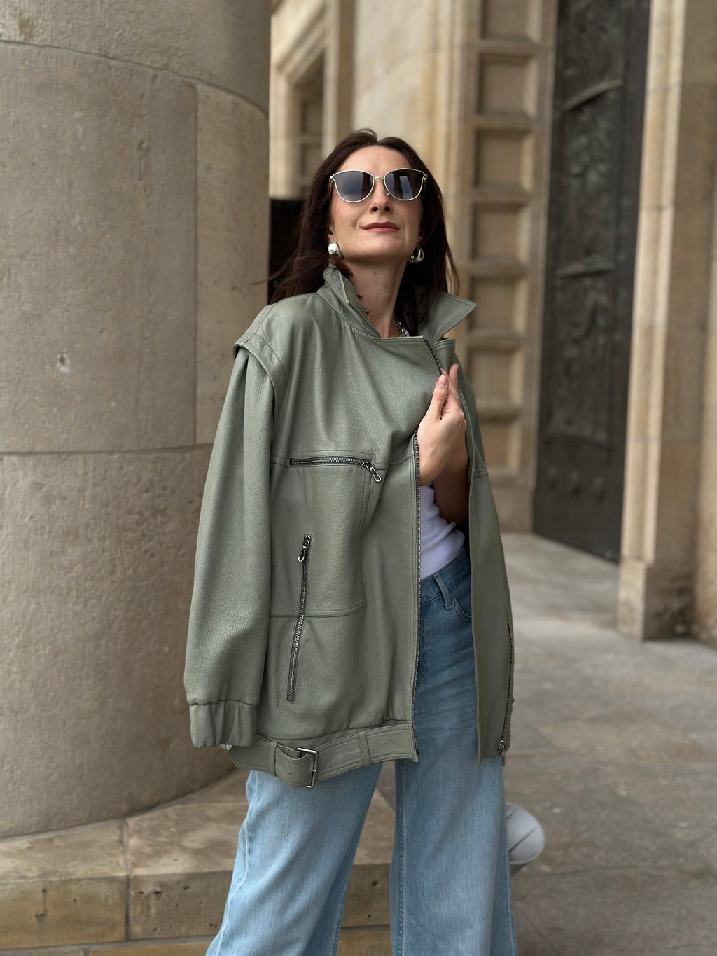 Oversize'owa skórzana kurtka