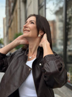 Cropped Leather Jacket in Deep Chocolate Brown