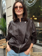 Cropped Leather Jacket in Deep Chocolate Brown