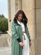 Long Leather Coat in Botanical Green