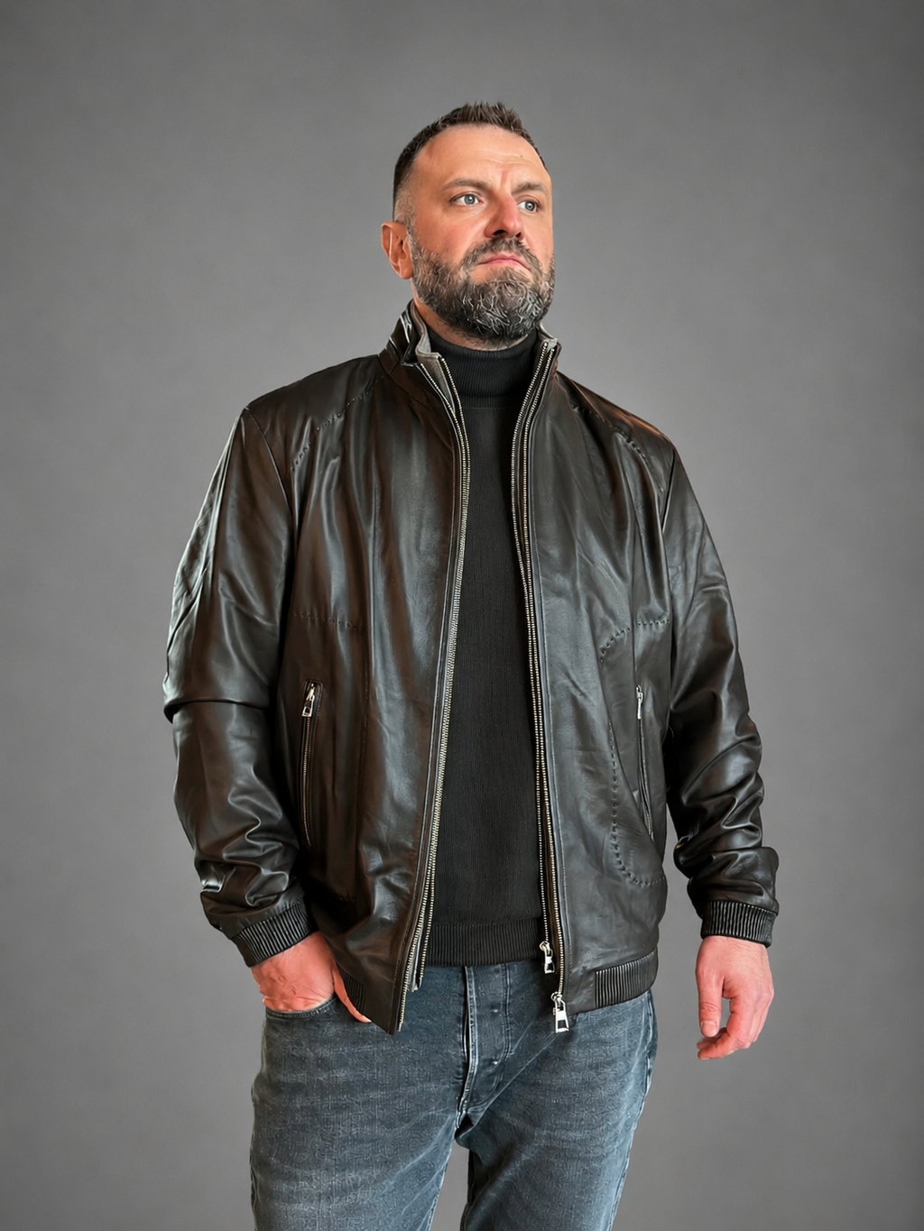 Brown men’s leather bomber jacket