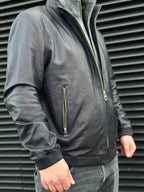 Black men’s leather bomber jacket
