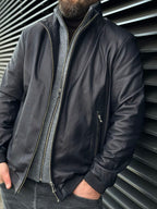 Black men’s leather bomber jacket