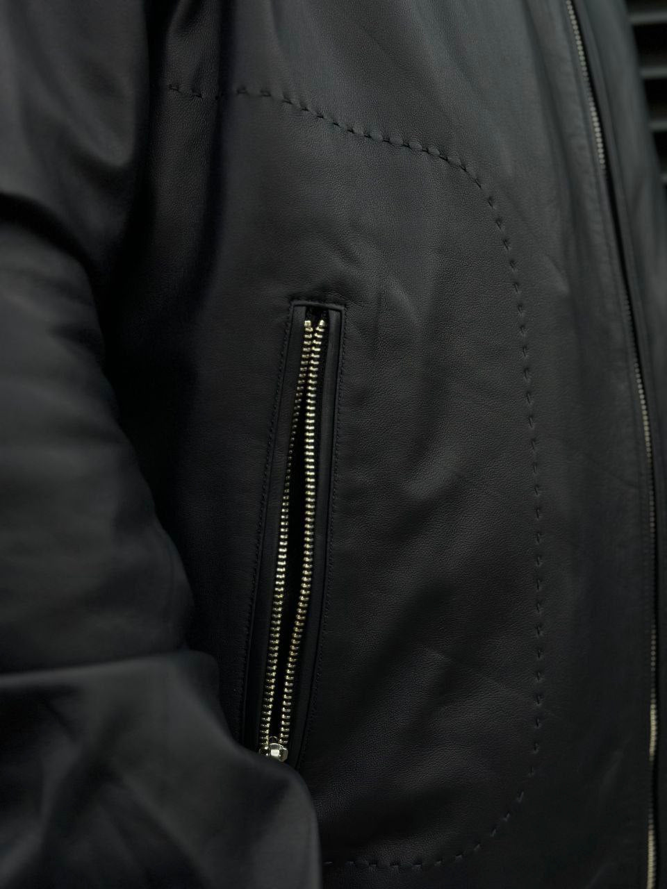 Black men’s leather bomber jacket