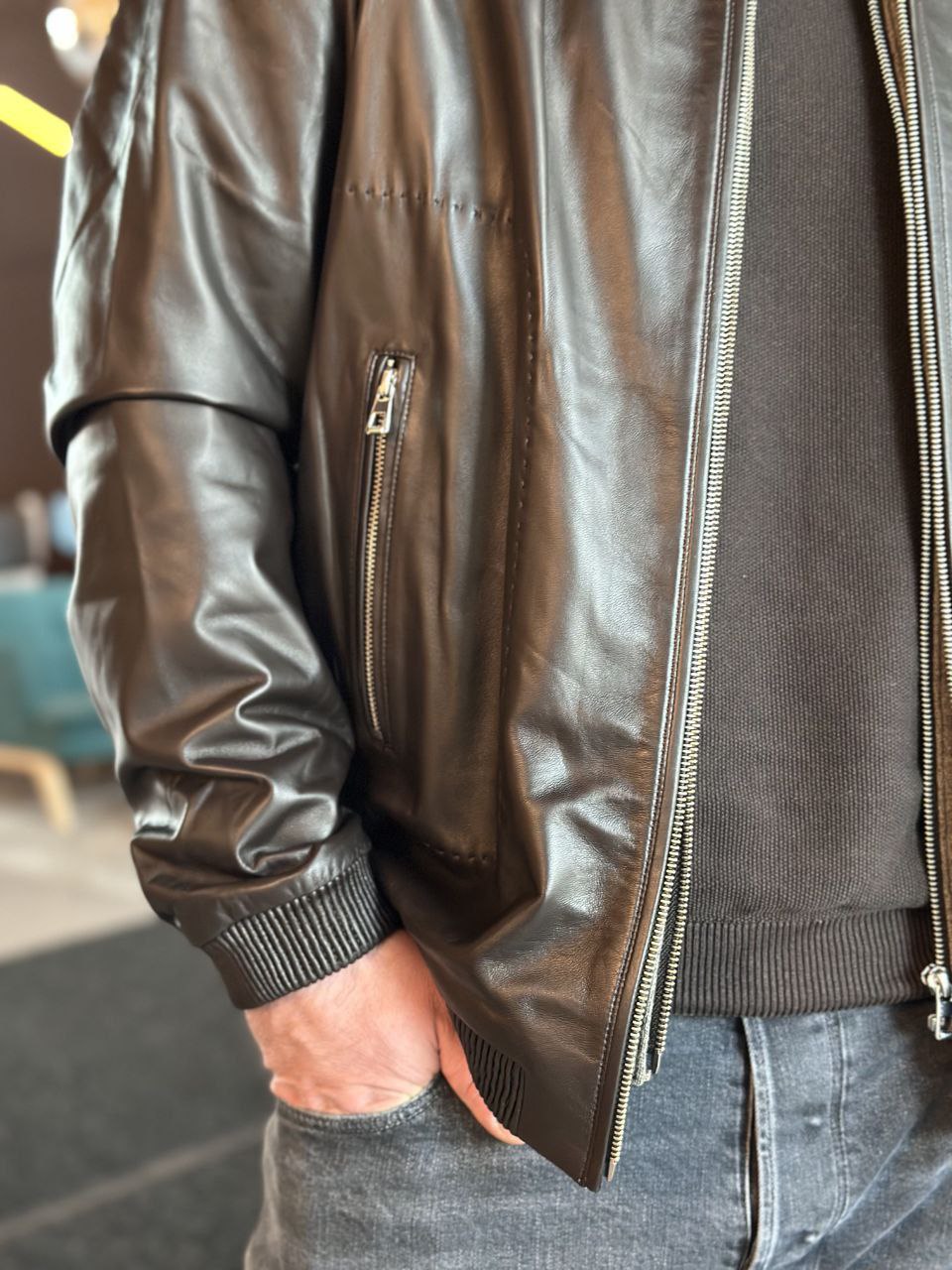 Męski skórzany bomber brązowy