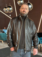 Męski skórzany bomber brązowy