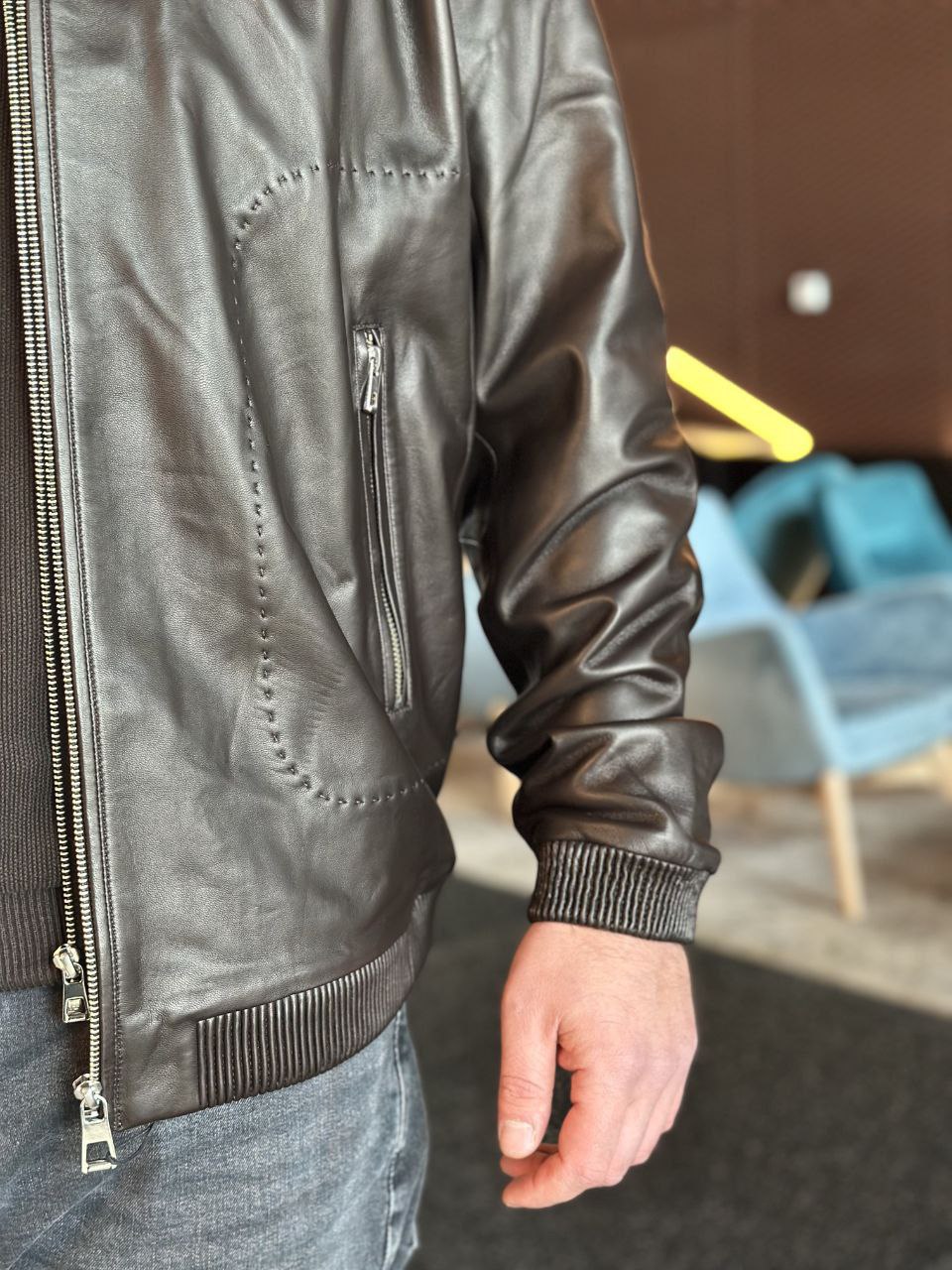 Męski skórzany bomber brązowy